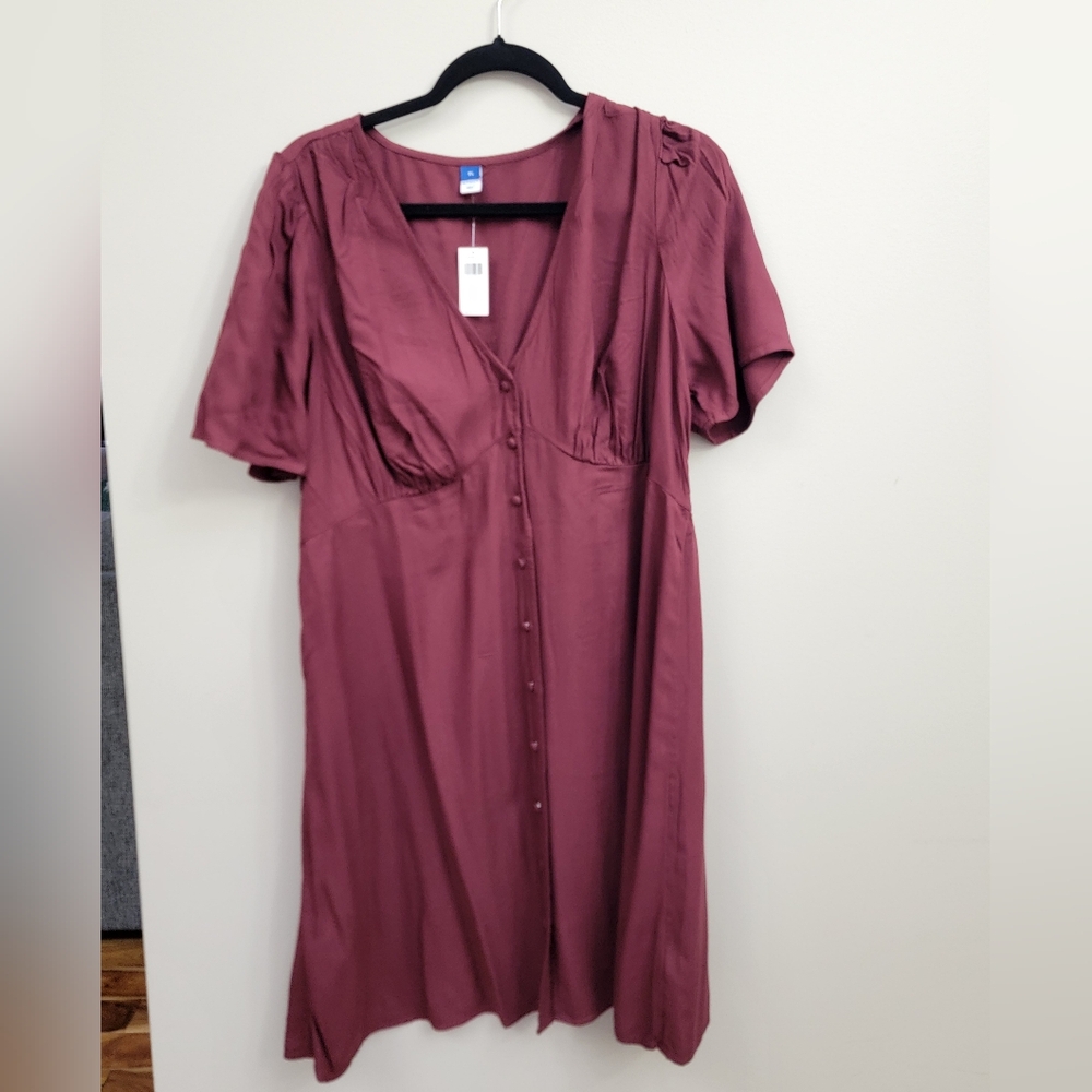 Old Navy Maroon Button Down Crepe mini dress XL NWT